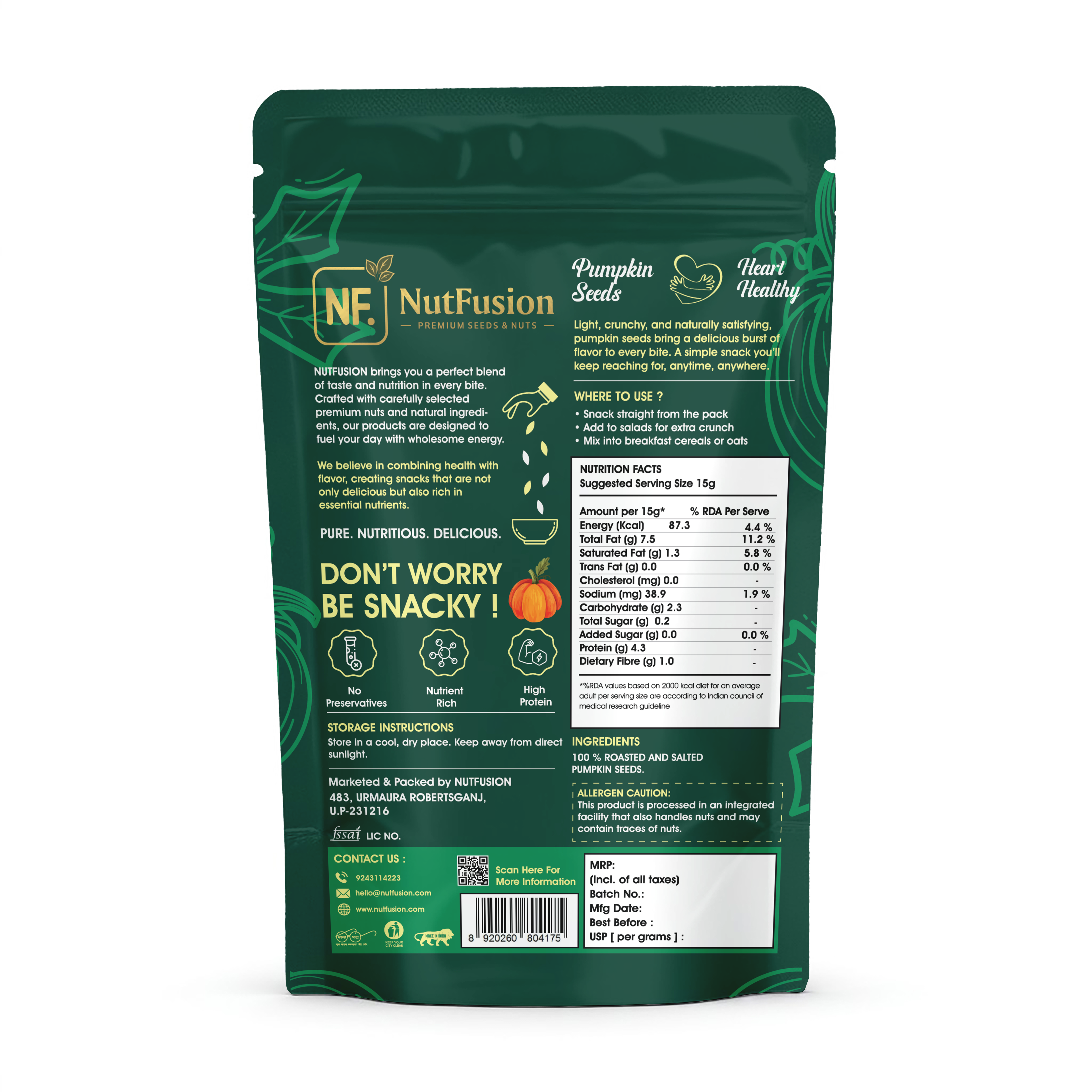 Nutfusion Roasted & Salted Pumpkin Seeds 200gm