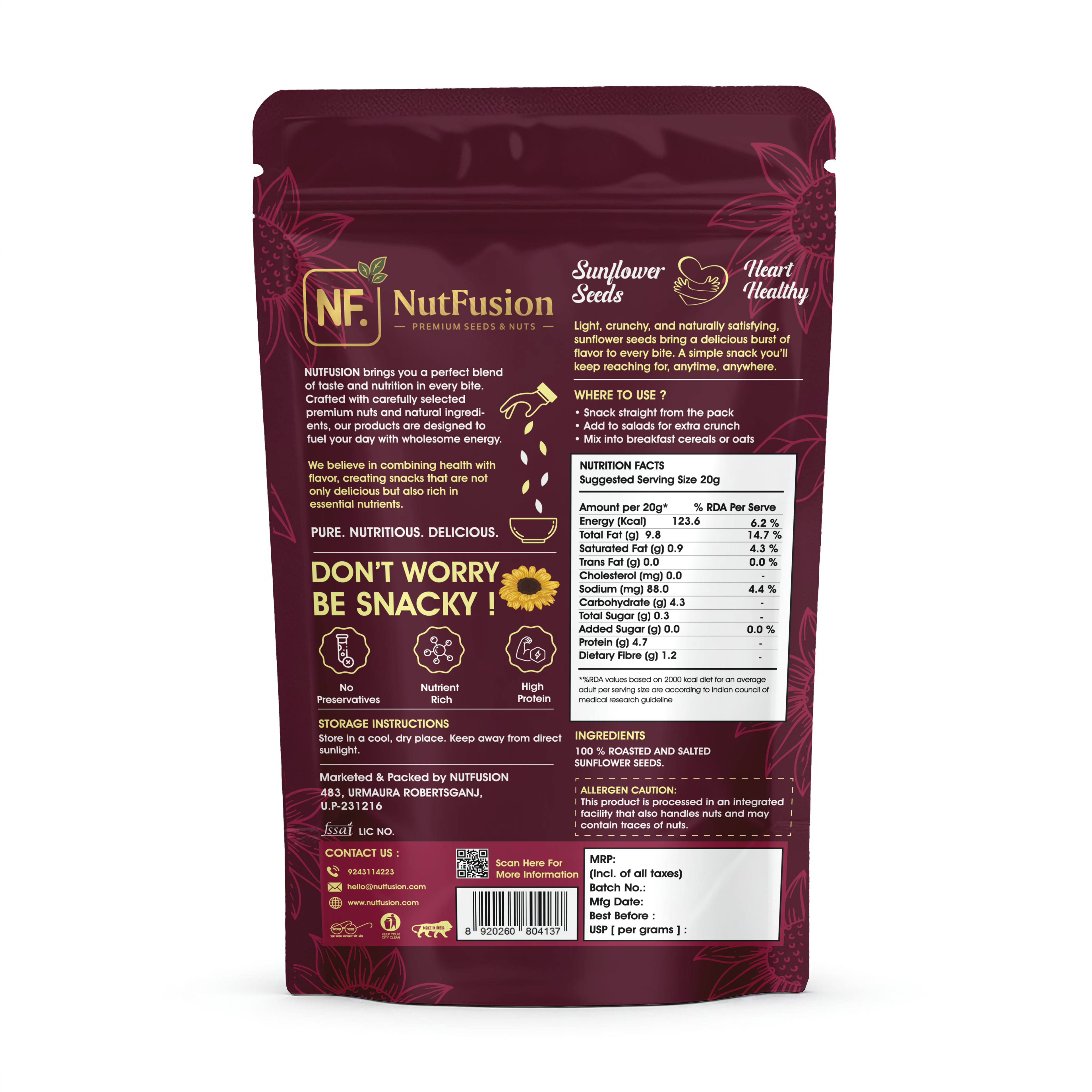 Nutfusion Roasted & Salted Sunflower Seeds 200gm